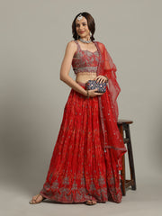 Embroidered Crepe Choli With Lehenga & Dupatta
