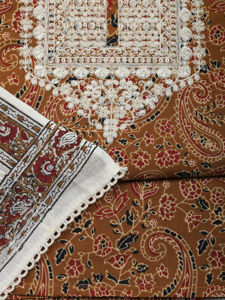 Printed Cotton Blend Unstitched Suit With Pant &amp; Dupatta