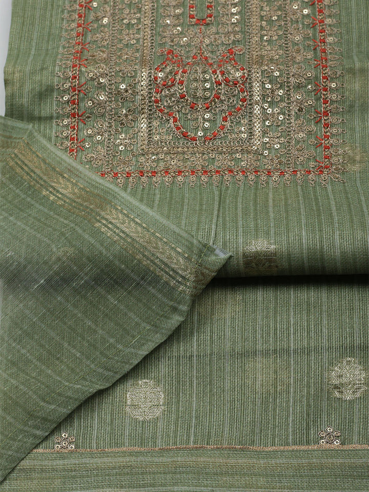 Embroidered Chanderi Unstitched Kurta With Pant &amp; Dupatta