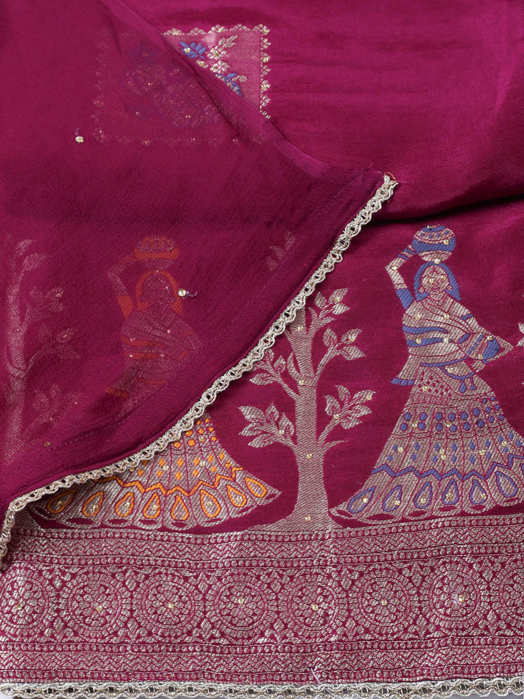 Woven Design Chanderi Unstitched Suit With Pant &amp; Dupatta