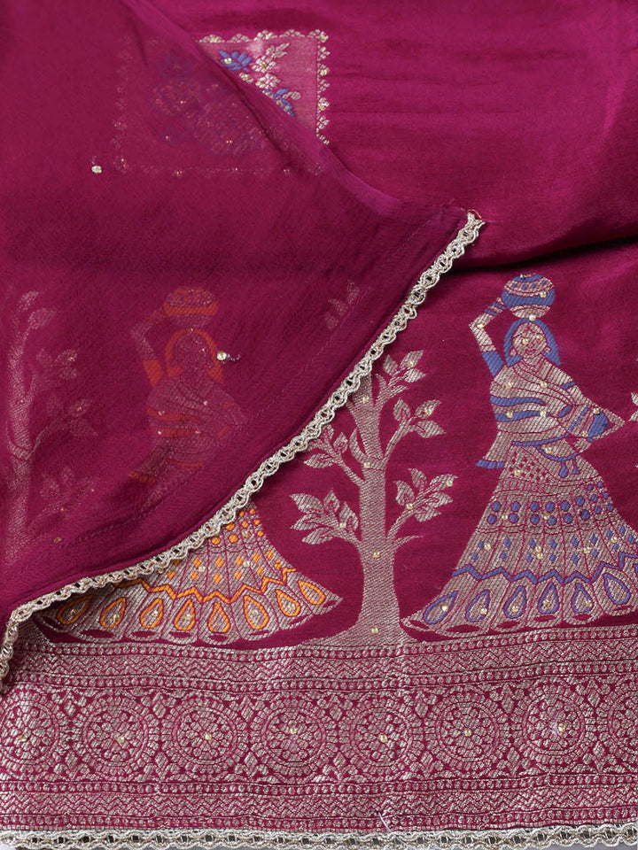 Woven Design Chanderi Unstitched Suit With Pant &amp; Dupatta