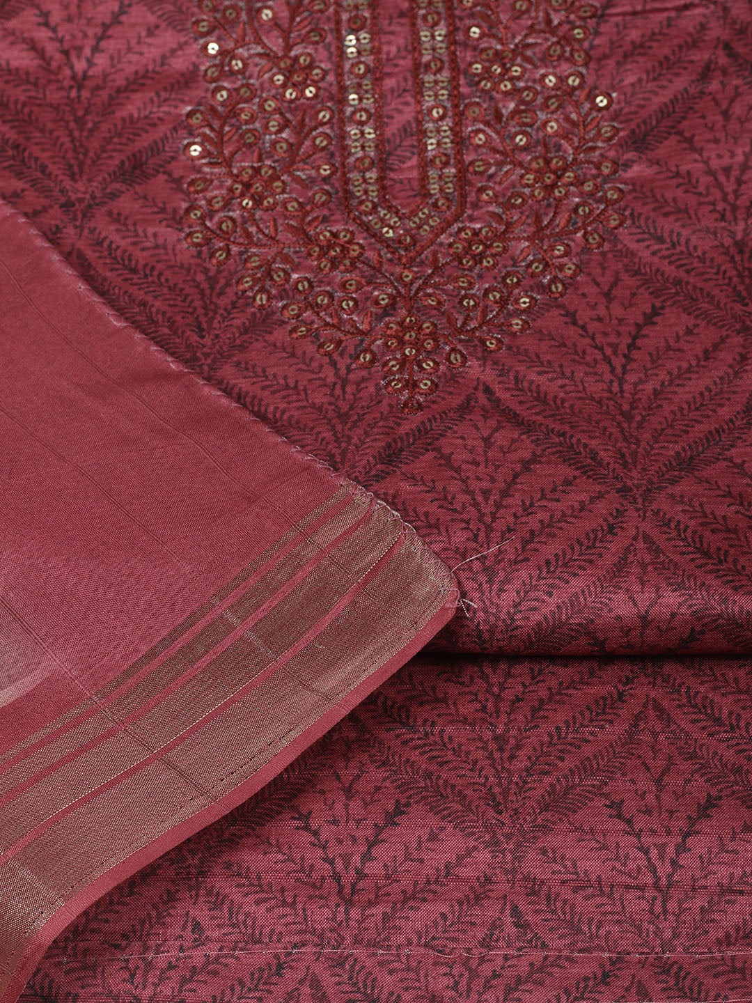 Embroidered Cotton Unstitched Suit With Pant &amp; Dupatta