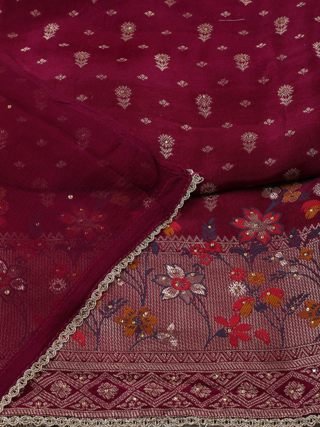 Woven Design Chanderi Unstitched Suit With Pant &amp; Dupatta