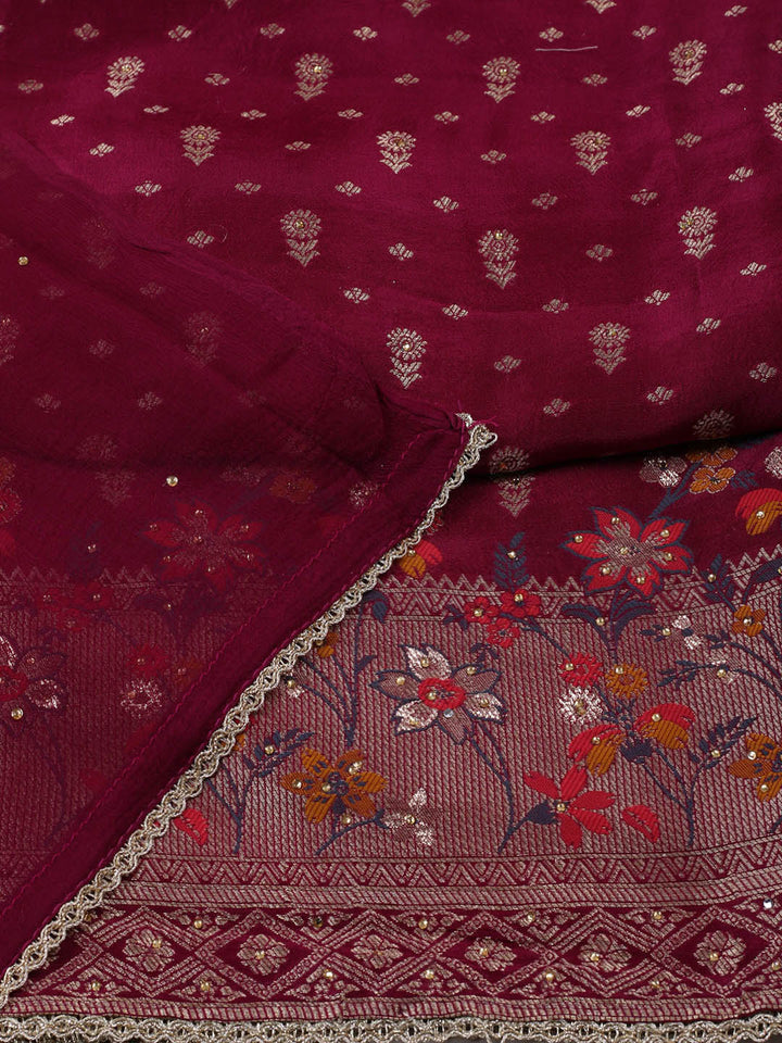 Woven Design Chanderi Unstitched Suit With Pant &amp; Dupatta