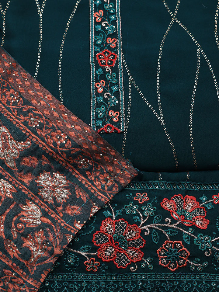 Embroidered Georgette Unstitched Suit With Pant &amp; Dupatta