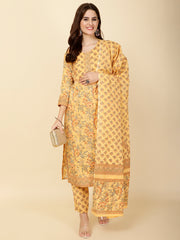 Block Print Cotton Suit Set With Dupatta