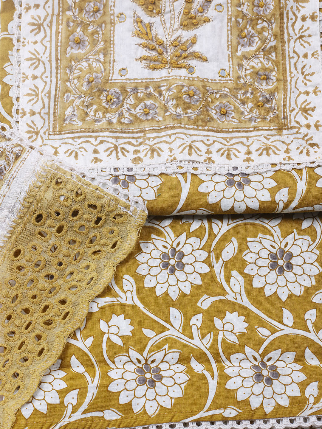 Embroidered Cotton Blend Unstitched Suit With Pant &amp; Dupatta