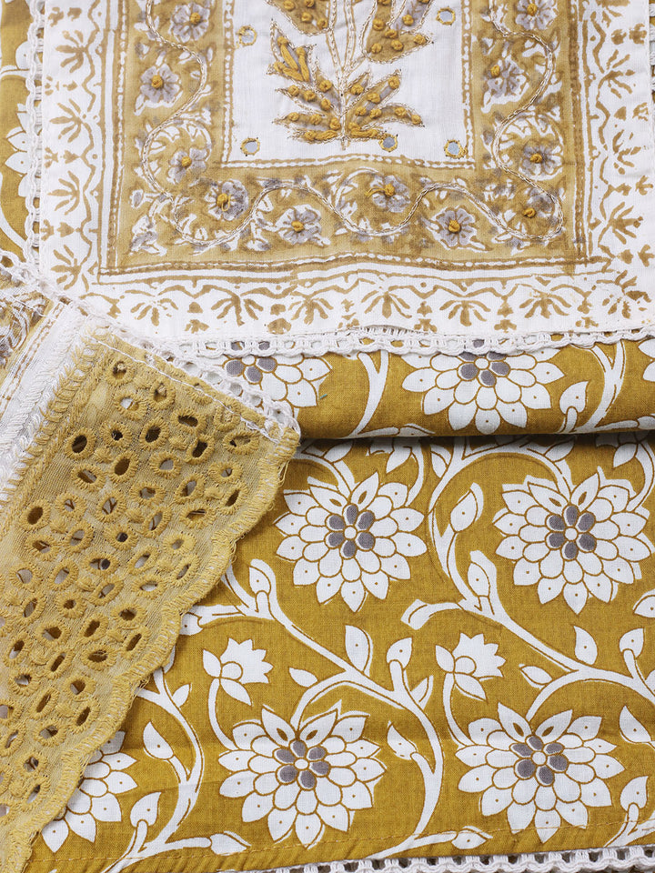 Embroidered Cotton Blend Unstitched Suit With Pant &amp; Dupatta