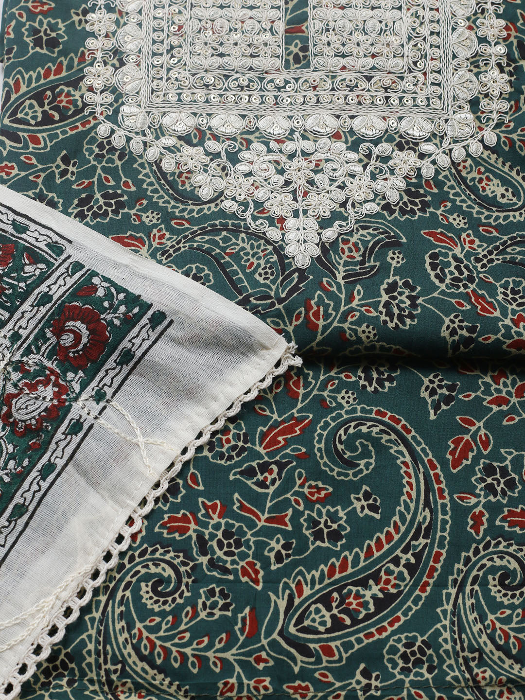 Printed Cotton Blend Unstitched Suit With Pant &amp; Dupatta