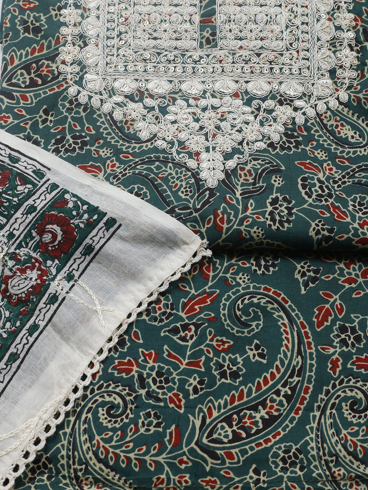 Printed Cotton Blend Unstitched Suit With Pant &amp; Dupatta