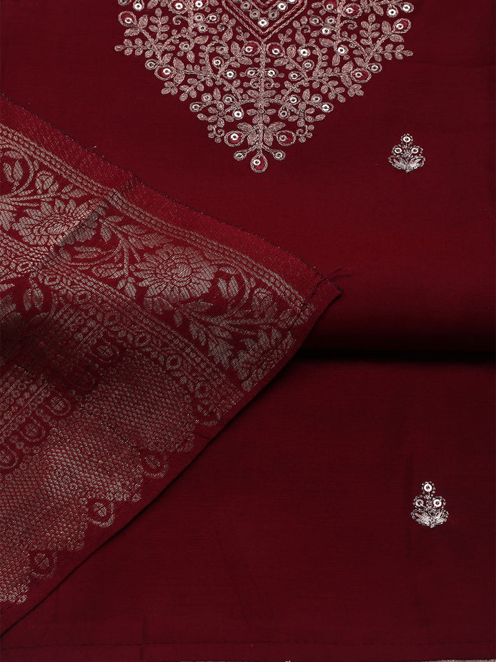 Embroidered Chanderi Unstitched Suit With Dupatta