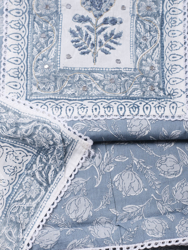 Embroidered Cotton Blend Unstitched Suit With Pant &amp; Dupatta