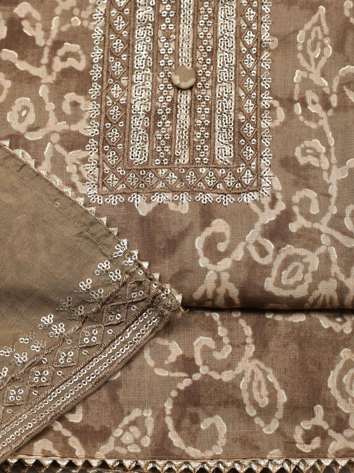 Embroidered Cotton Unstitched Suit With Pant &amp; Dupatta