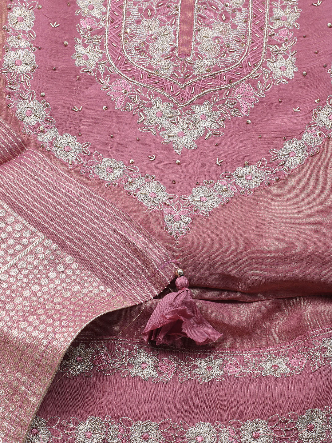Embroidered Tissue Unstitched Suit With Dupatta