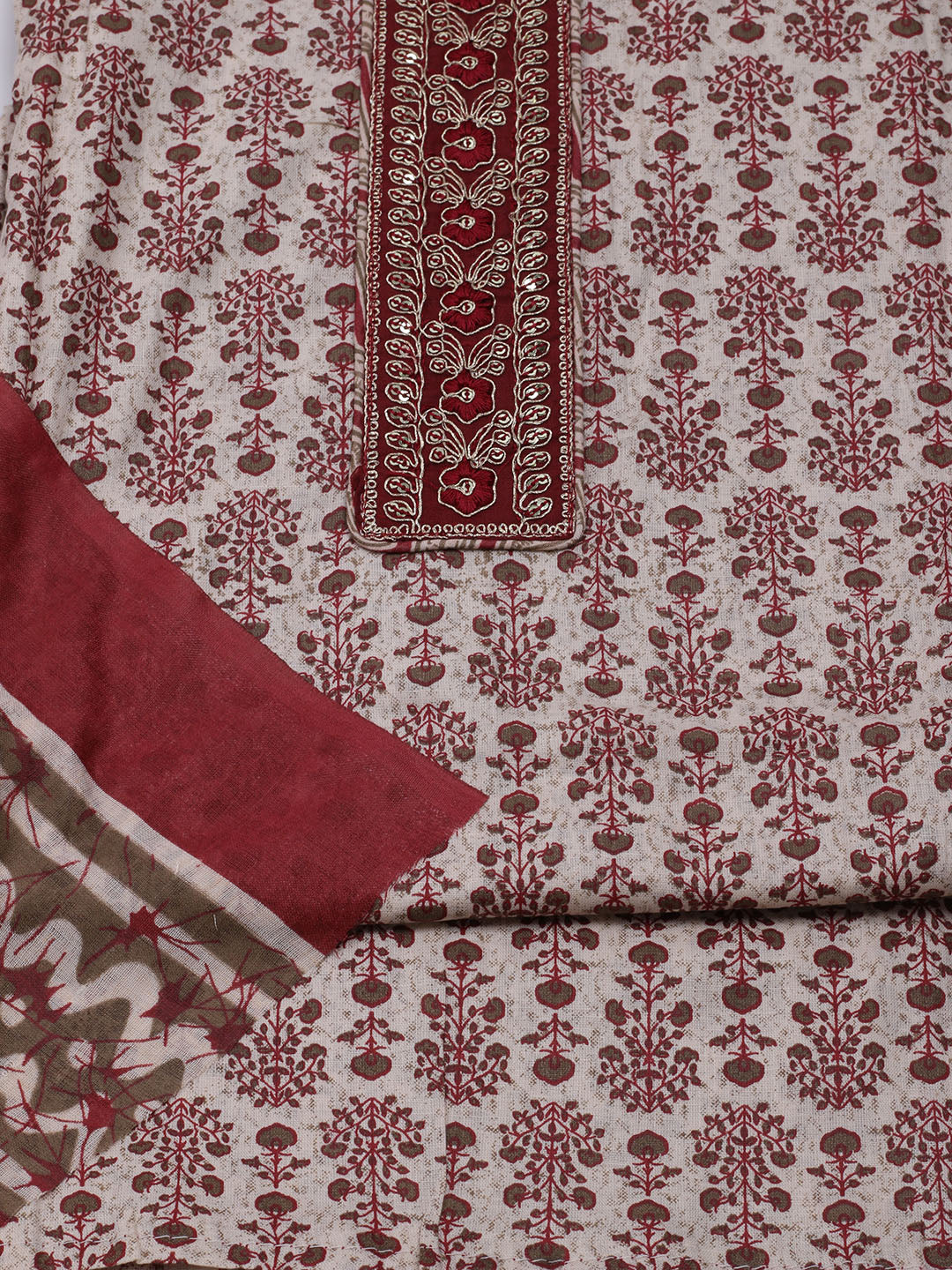 Printed Cotton Blend Unstitched Suit With Dupatta