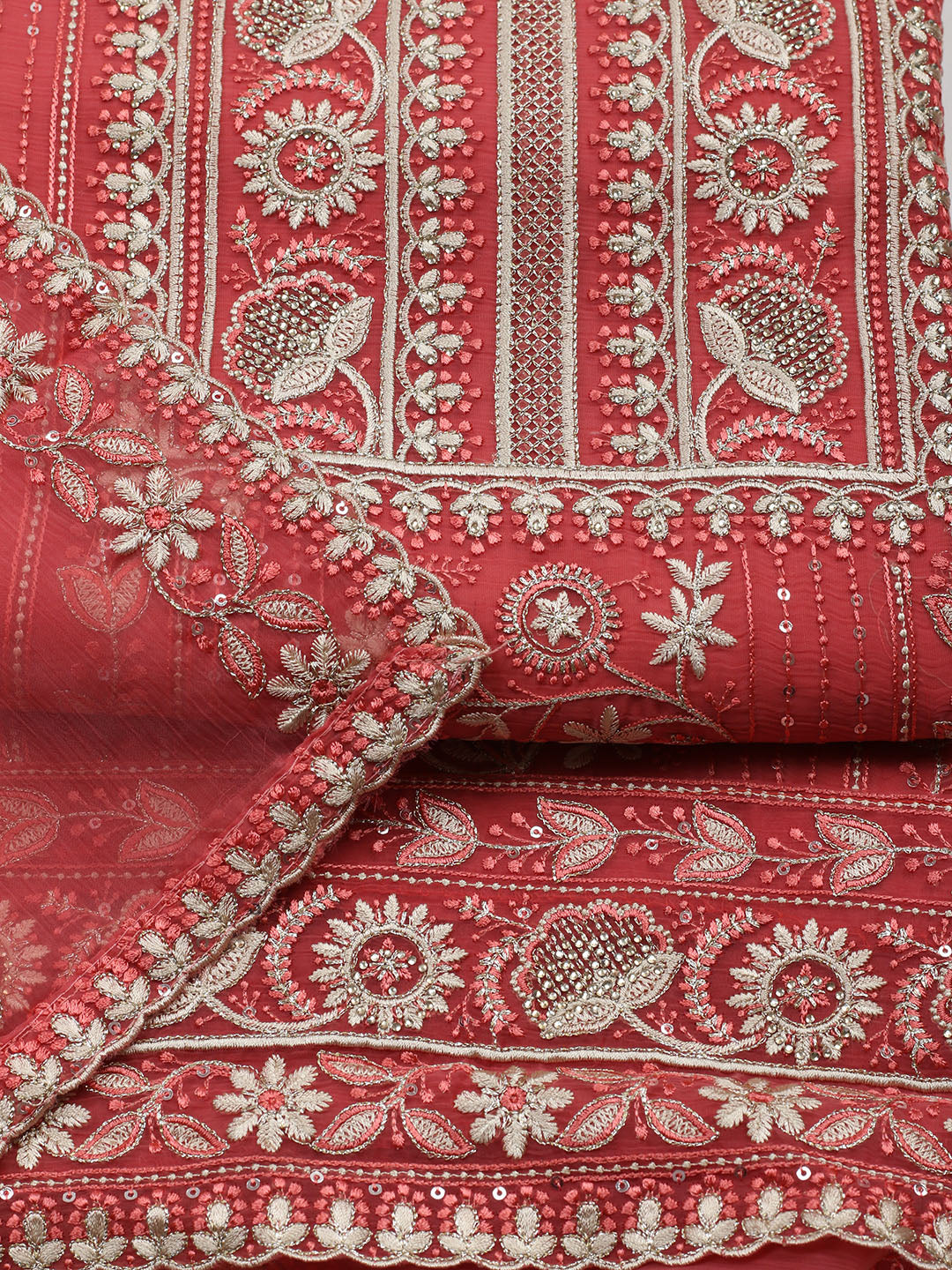 Embroidered Organza Unstitched Suit With Pant &amp; Dupatta