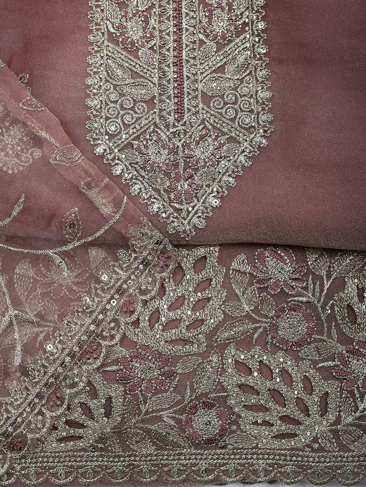 Embroidered Tissue Unstitched Suit With Pant &amp; Dupatta