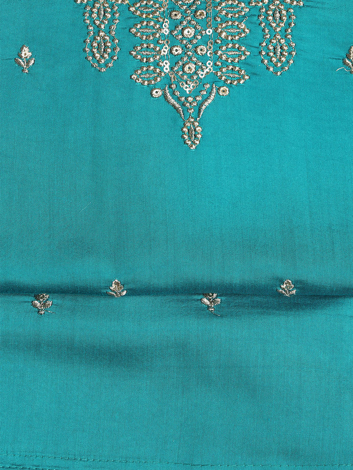 Neck Embroidered Chanderi Unstitched Suit With Dupatta