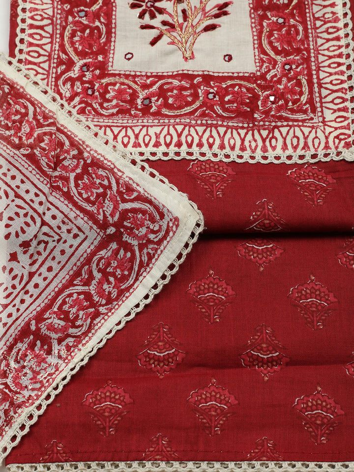 Printed Cotton Blend Unstitched Suit With Pant &amp; Dupatta