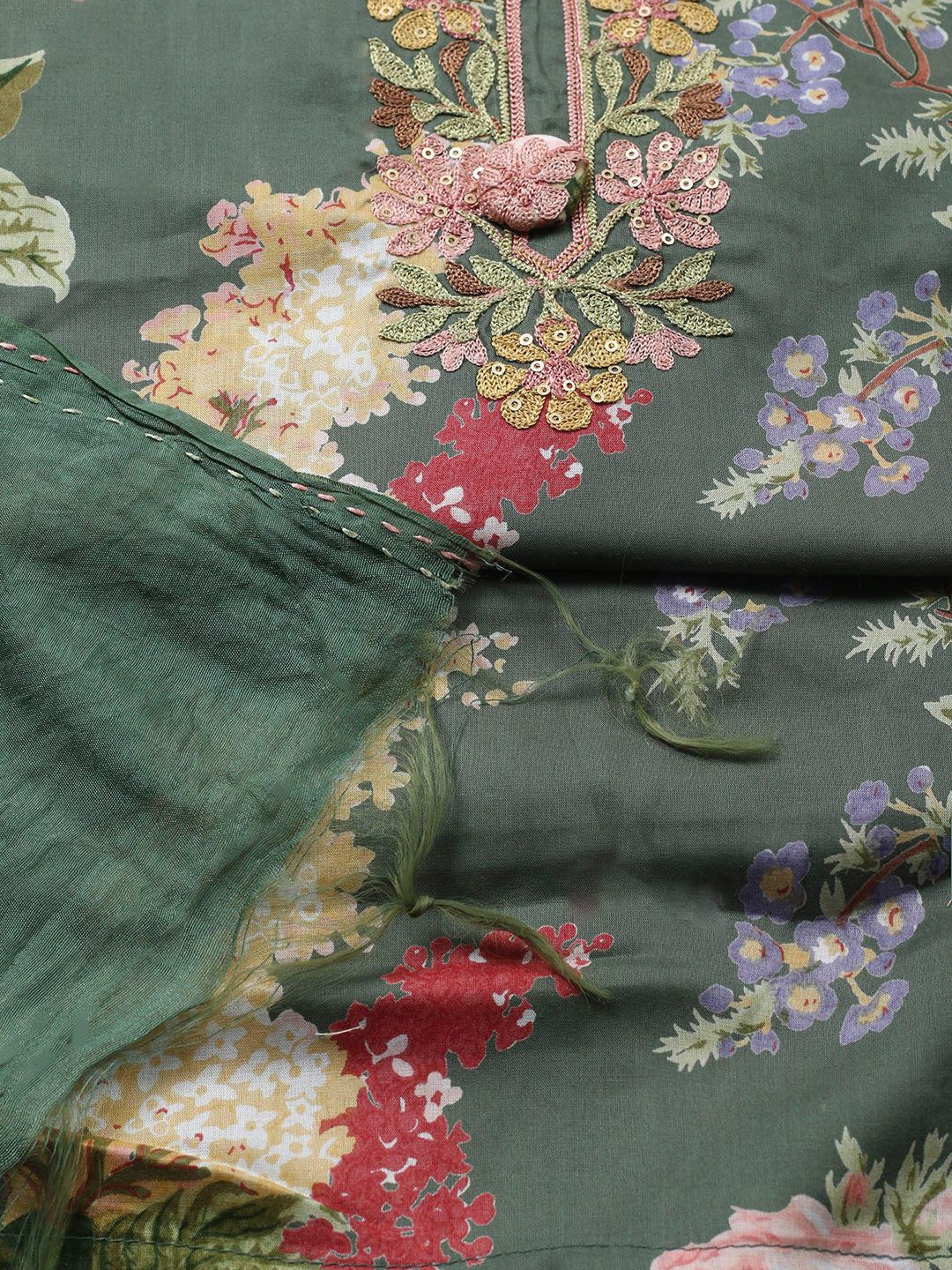 Embroidered Muslin Unstitched Suit With Pant &amp; Dupatta