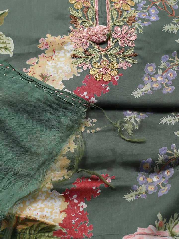 Embroidered Muslin Unstitched Suit With Pant &amp; Dupatta