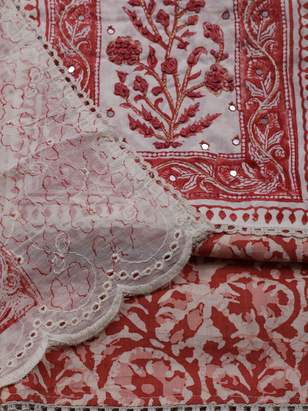 Printed Cotton Blend Unstitched Suit With Dupatta