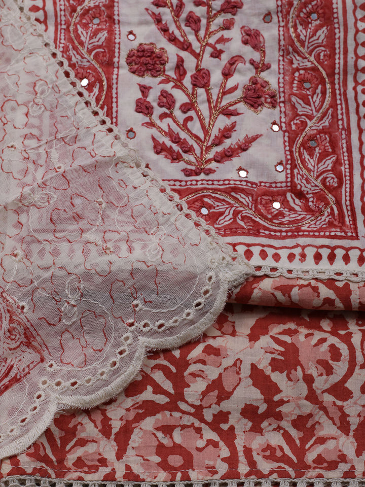 Printed Cotton Blend Unstitched Suit With Dupatta