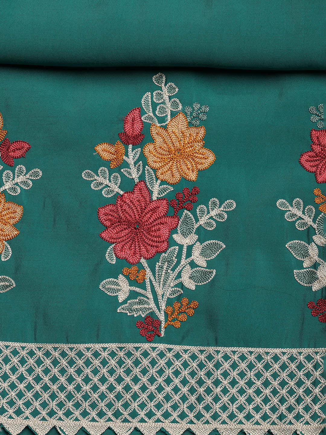 Embroidered Chanderi Unstitched Suit With Dupatta
