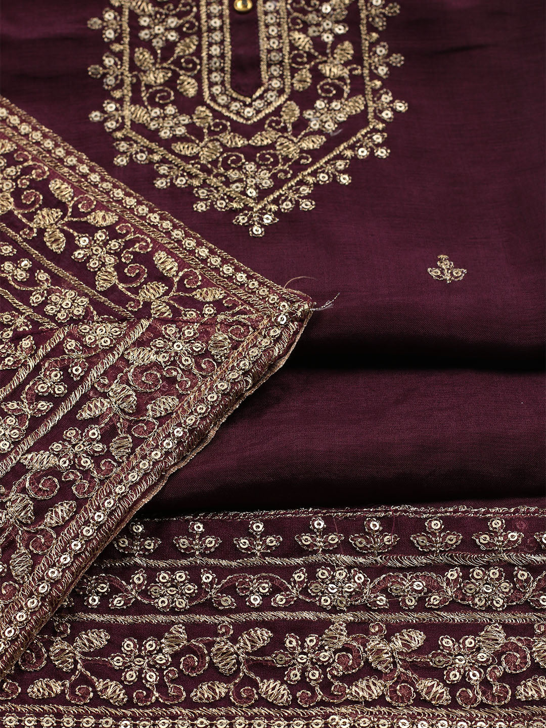 Neck Embroidered Chanderi Unstitched Suit With Dupatta