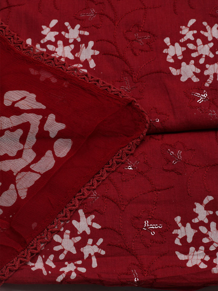 Printed Cotton Blend Unstitched Kurta With Pant &amp; Dupatta
