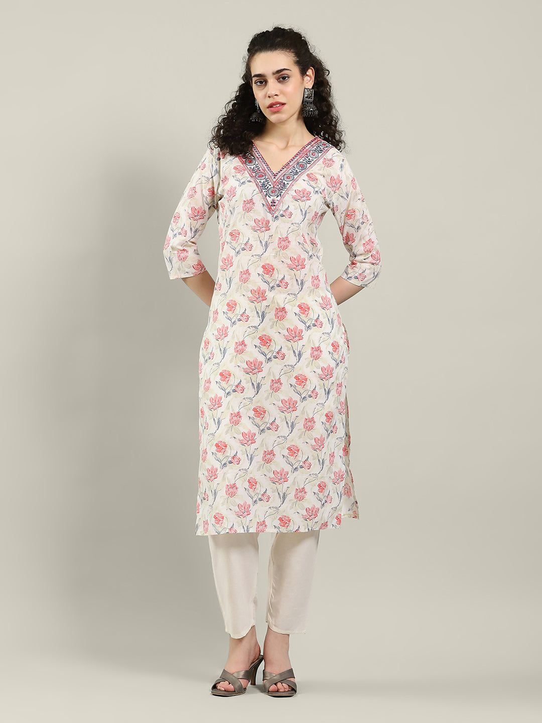 Printed Cotton Blend Kurta & Pants