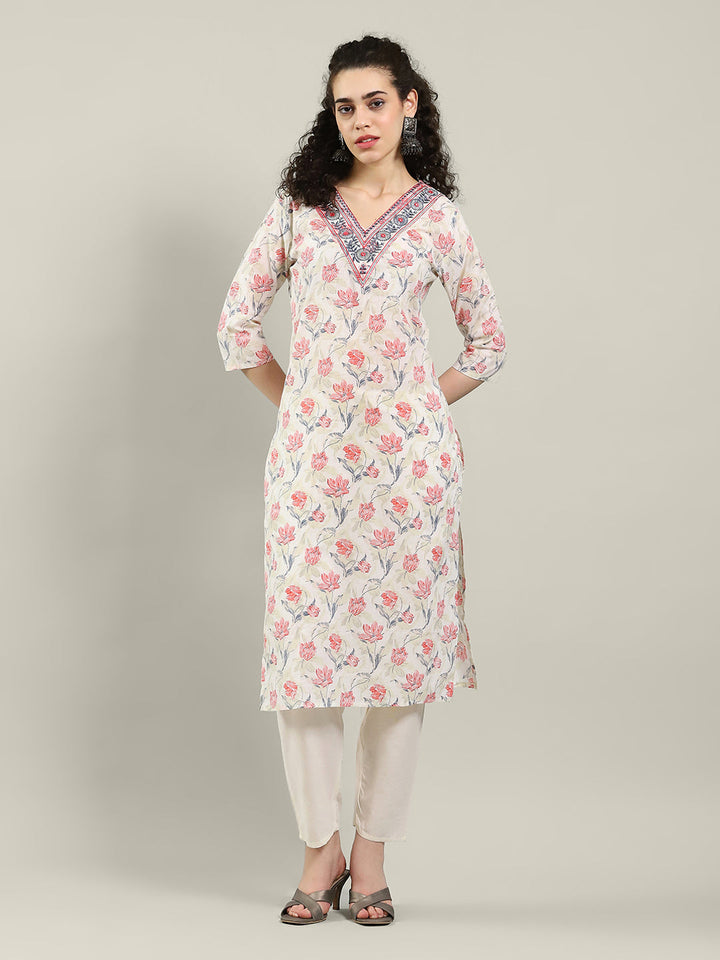 Printed Cotton Blend Kurta &amp; Pants