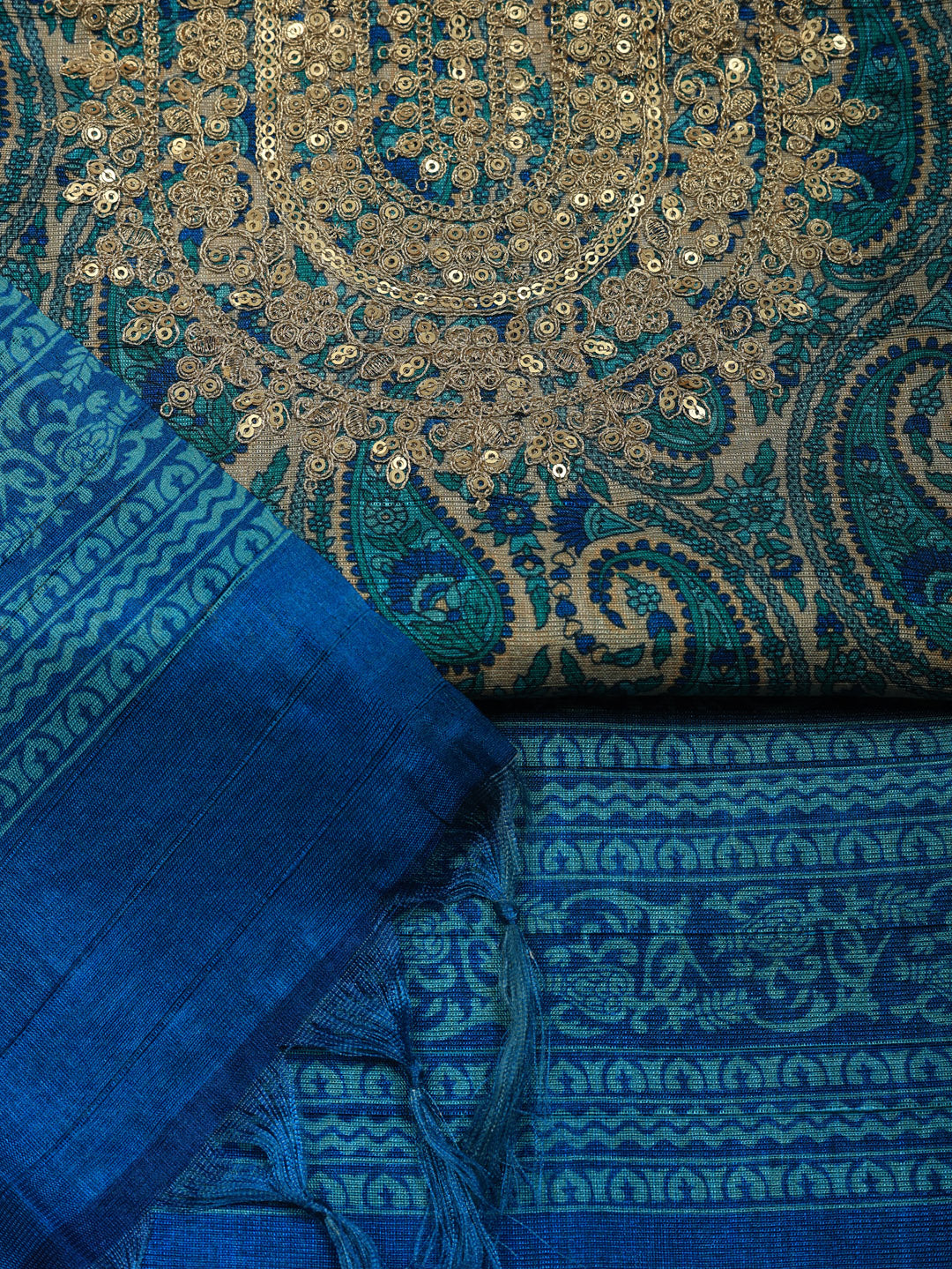 Embroidered Cotton Blend Unstitched Suit With Pant &amp; Dupatta