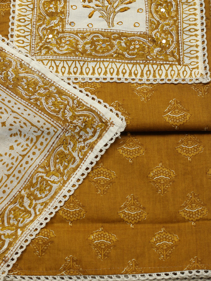Printed Cotton Blend Unstitched Suit With Pant &amp; Dupatta
