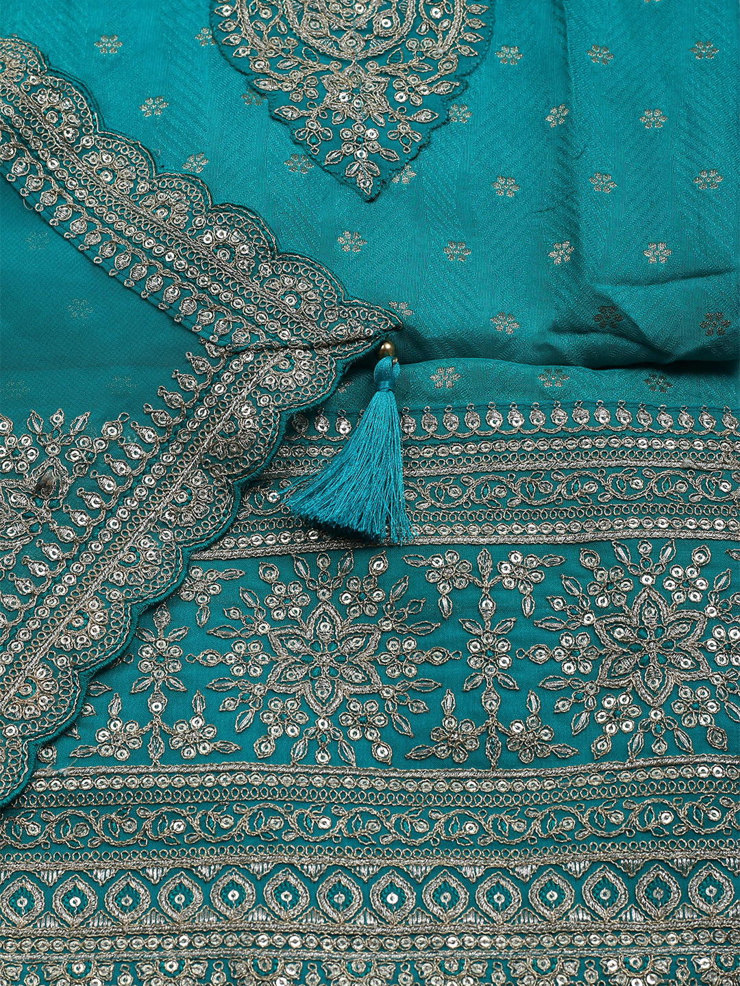Neck Embroidered Chanderi Unstitched Suit With Dupatta