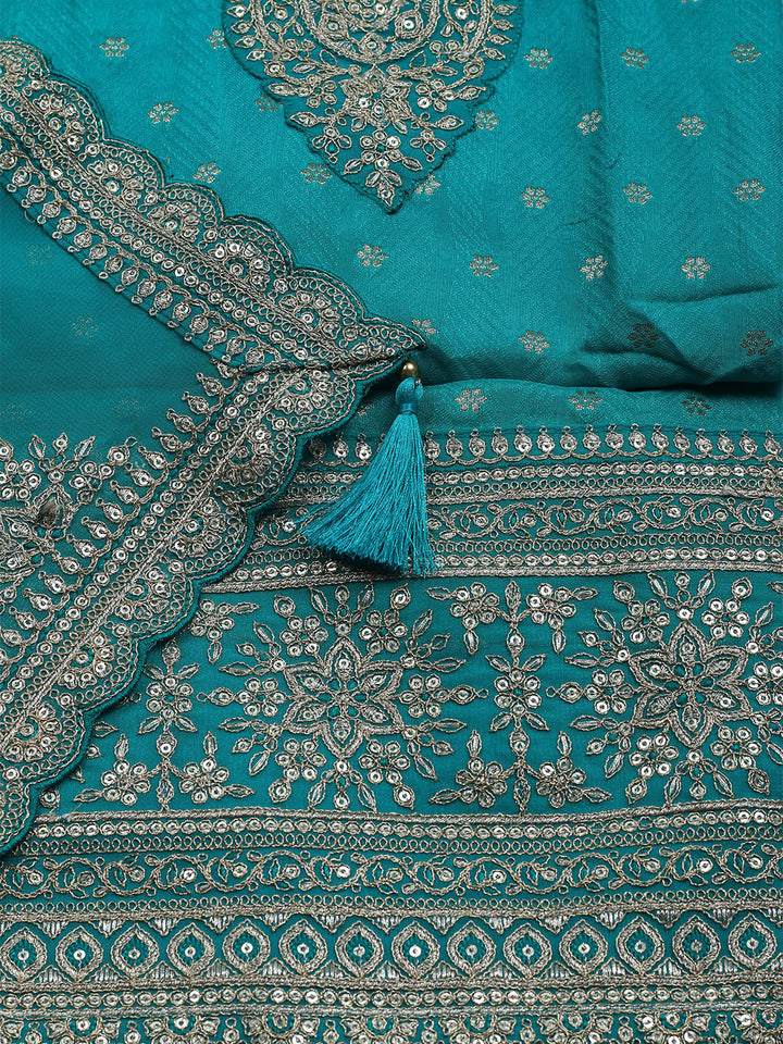 Neck Embroidered Chanderi Unstitched Suit With Dupatta