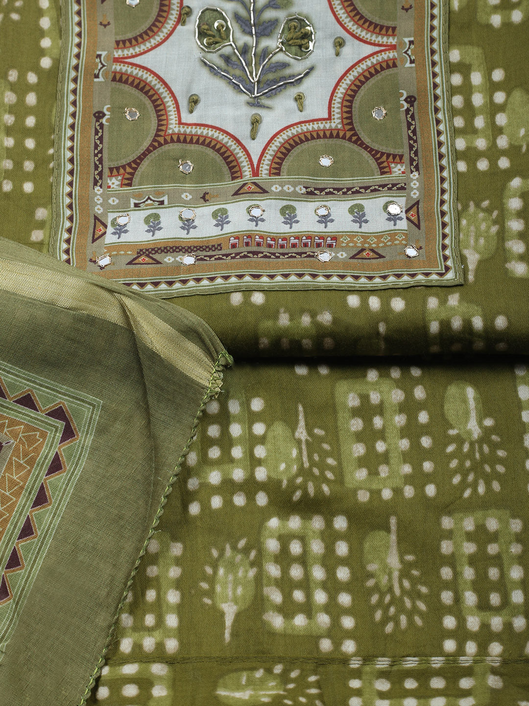 Embroidered Cotton Blend Unstitched Suit With Pant &amp; Dupatta