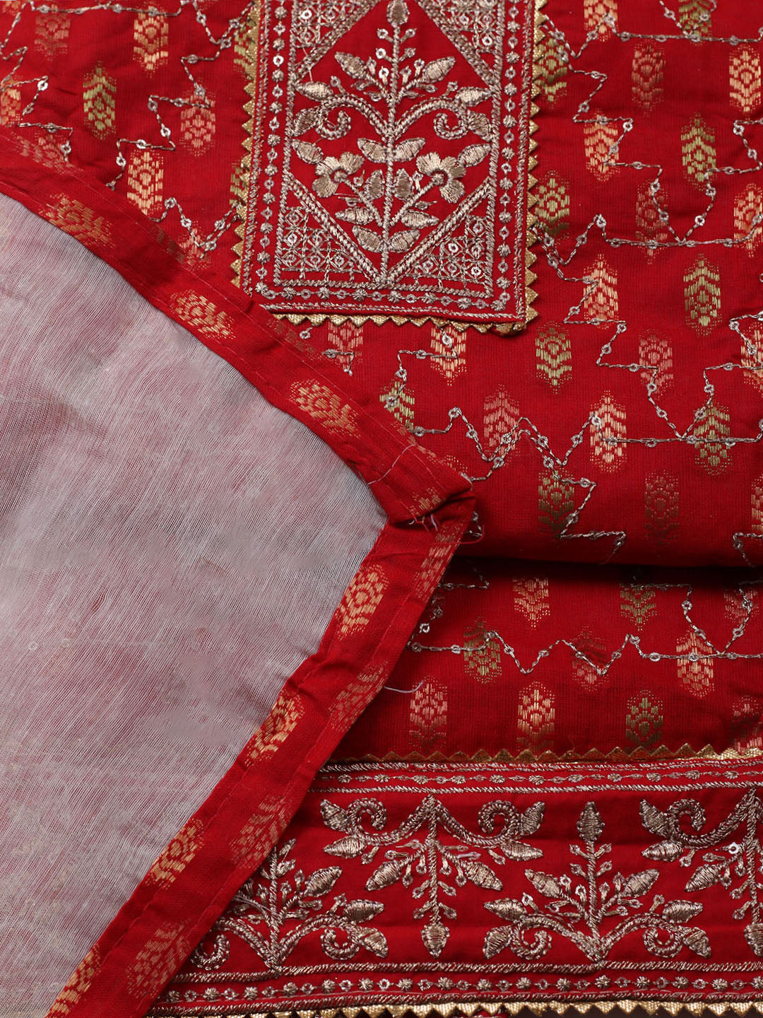 Neck Embroidered Cotton Blend Unstitched Suit With Dupatta