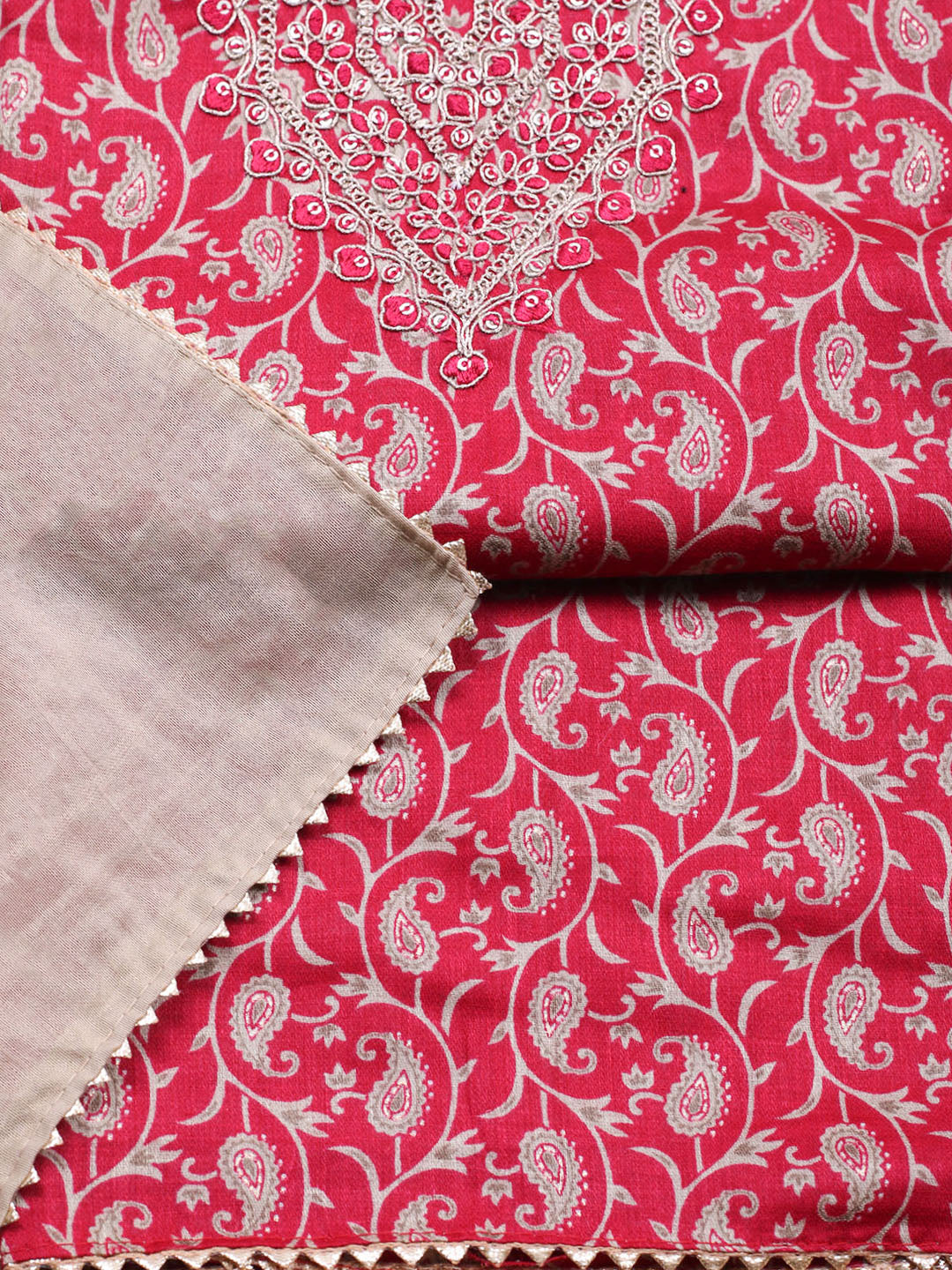 Embroidered Cotton Unstitched Suit With Pant &amp; Dupatta