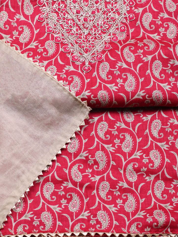 Embroidered Cotton Unstitched Suit With Pant &amp; Dupatta