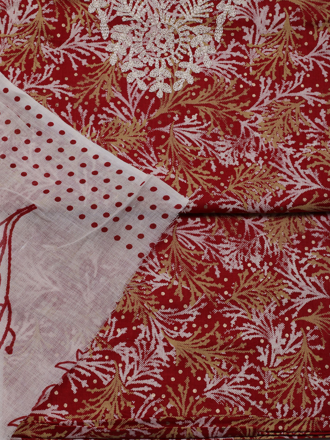 Neck Embroidered Cotton Blend Unstitched Suit With Dupatta