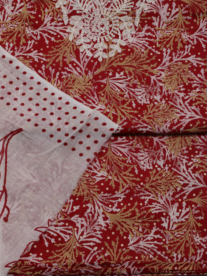 Neck Embroidered Cotton Blend Unstitched Suit With Dupatta