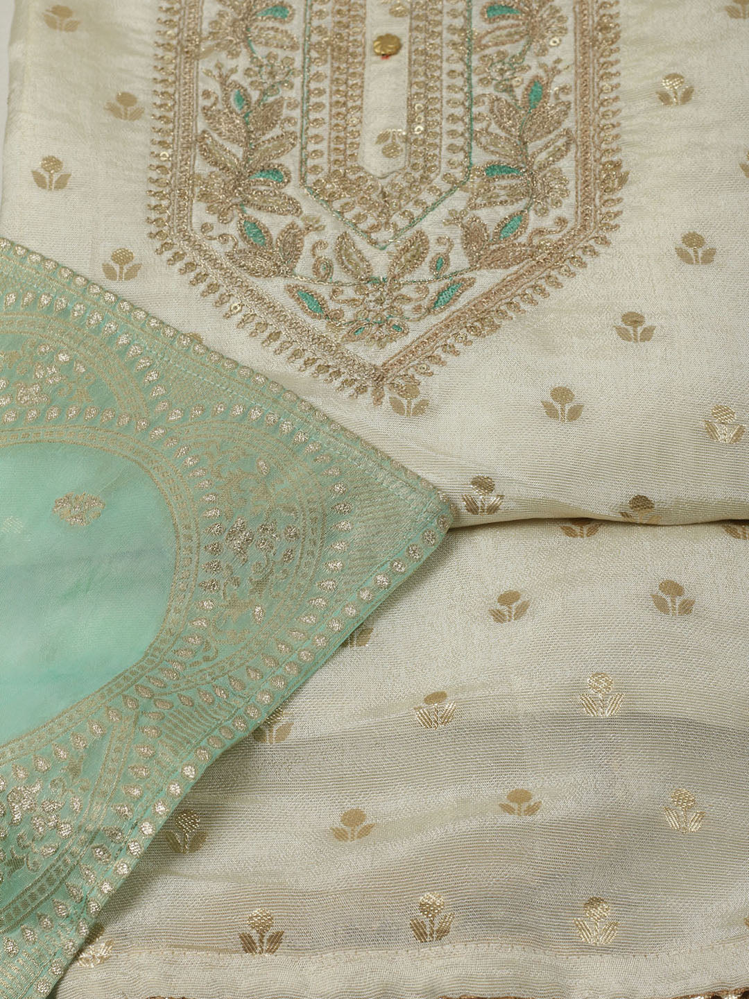 Neck Patti Chanderi Unstitched Suit Piece With Dupatta