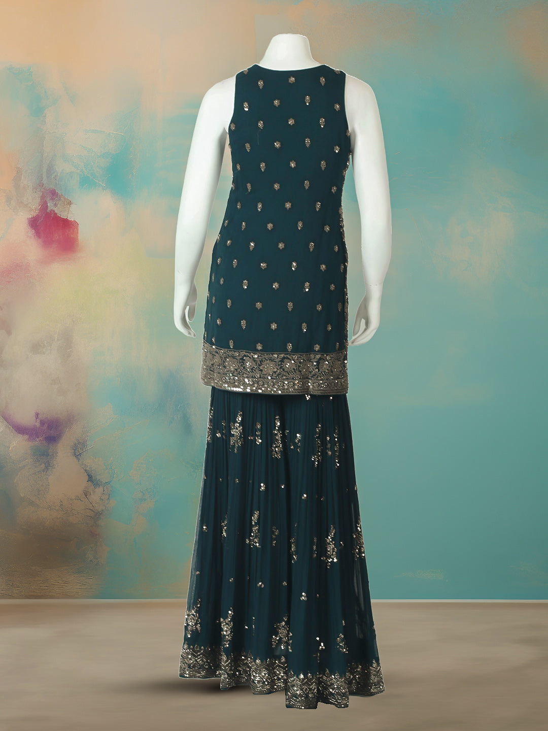 Embelished Georgette Kurta With Pant &amp; Dupatta