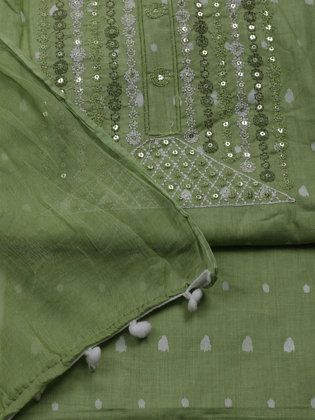 Neck Embroidered Cotton Blend Unstitched Suit With Dupatta