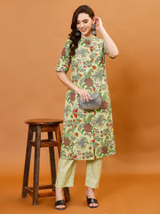 Printed Cotton Blend Kurta With Pants