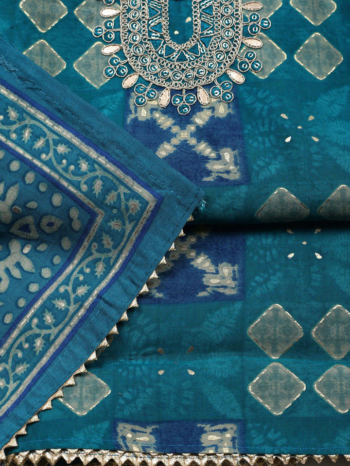 Embroidered Cotton Unstitched Suit With Pant &amp; Dupatta