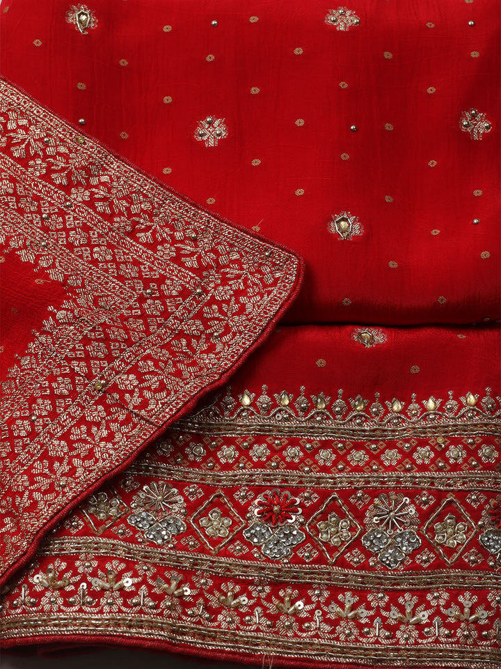 Embroidered Crepe Unstitched Suit With Dupatta