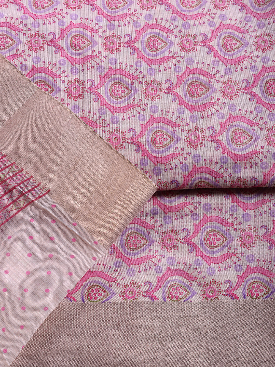 Printed, Chanderi Unstitched Suit With Pant &amp; Dupatta