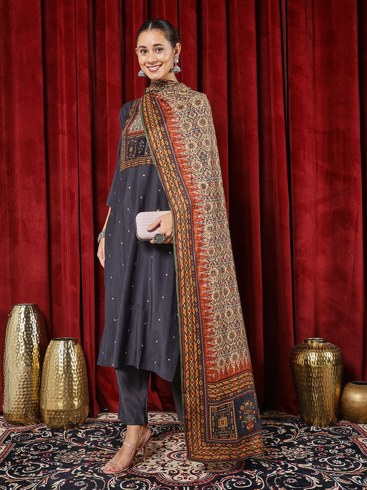 Printed Cotton Blend Kurta With Pants &amp; Dupatta
